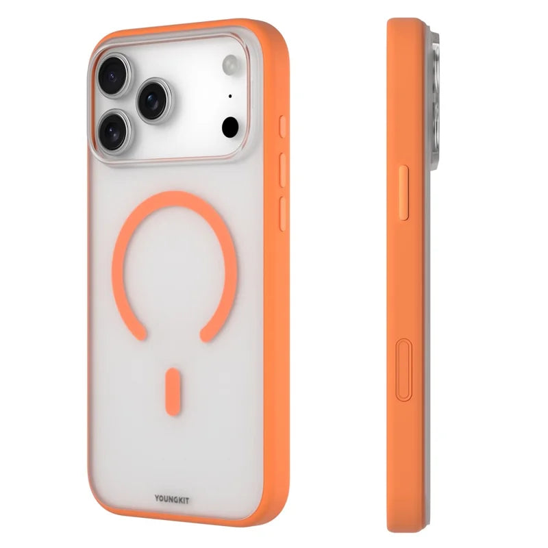 YOUNGKIT Clear Series Frosted Magsafe  Shockproof TPU PC Phone Back Cover for iPhone 17 Pro  - Orange