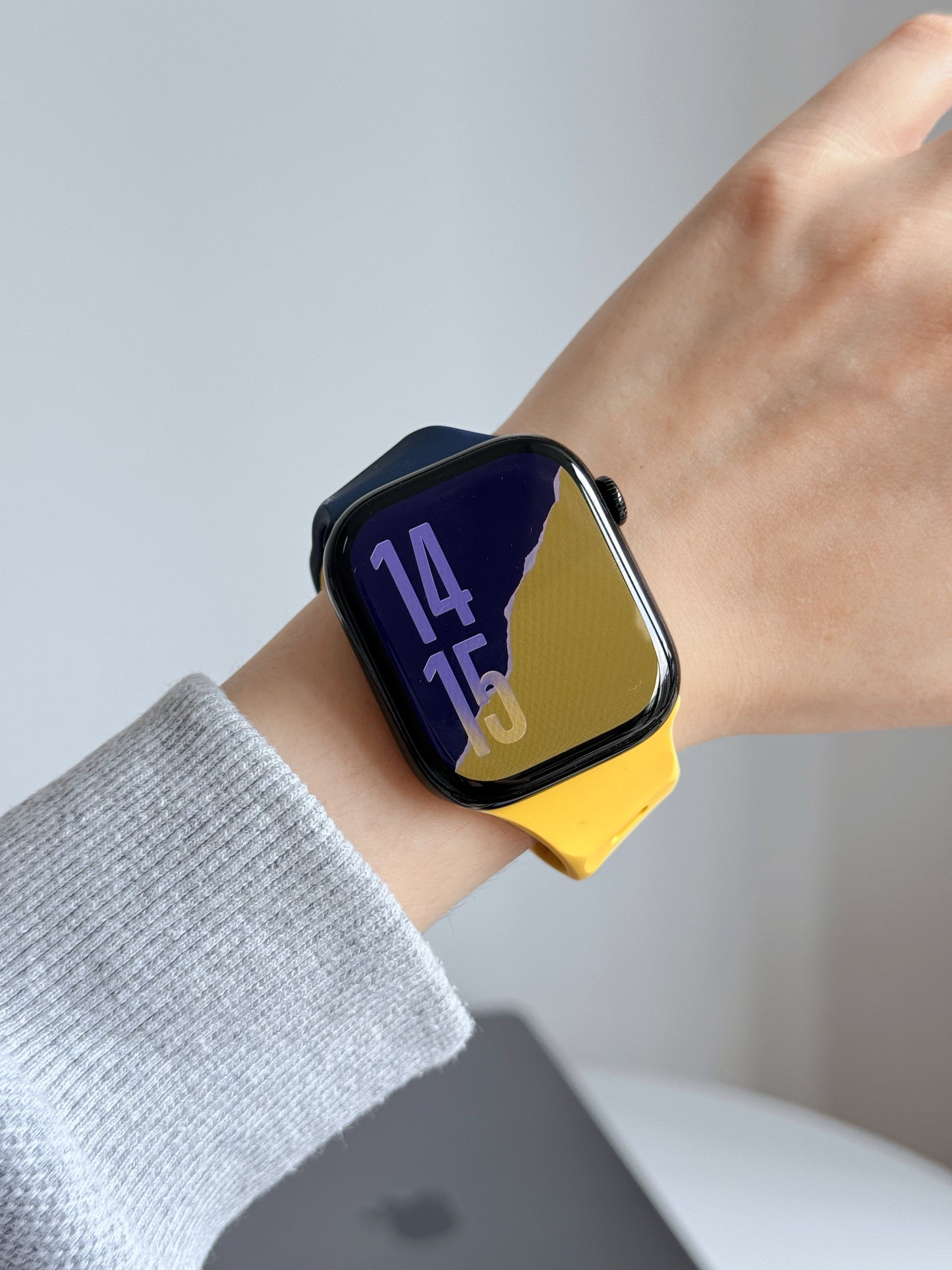 New Style Dual Colour Silicon Watch Band 38/40/41/42 mm (Yellow/Navy Blue)