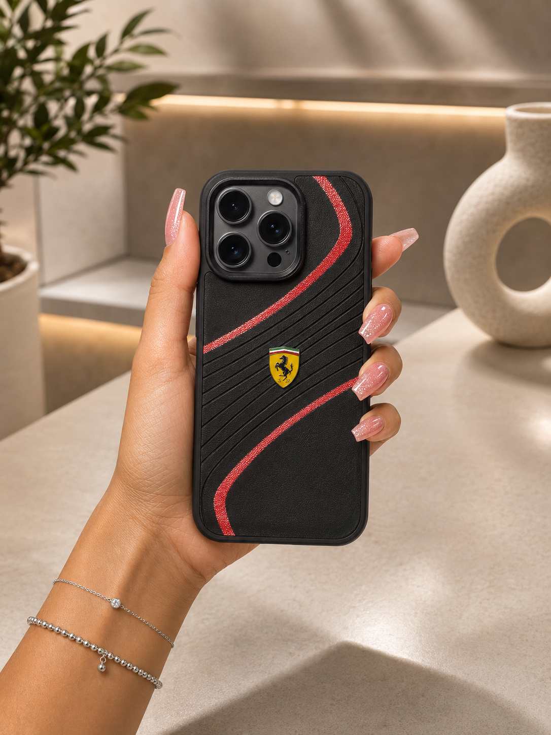 Car Logo Leather Case for iPhone 15 pro (Black)