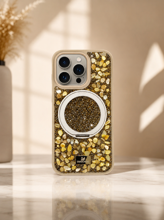 Swarovski Glitter Stone Design MagSafe Stand Case For iPhone 15 Pro Max (Yellow)