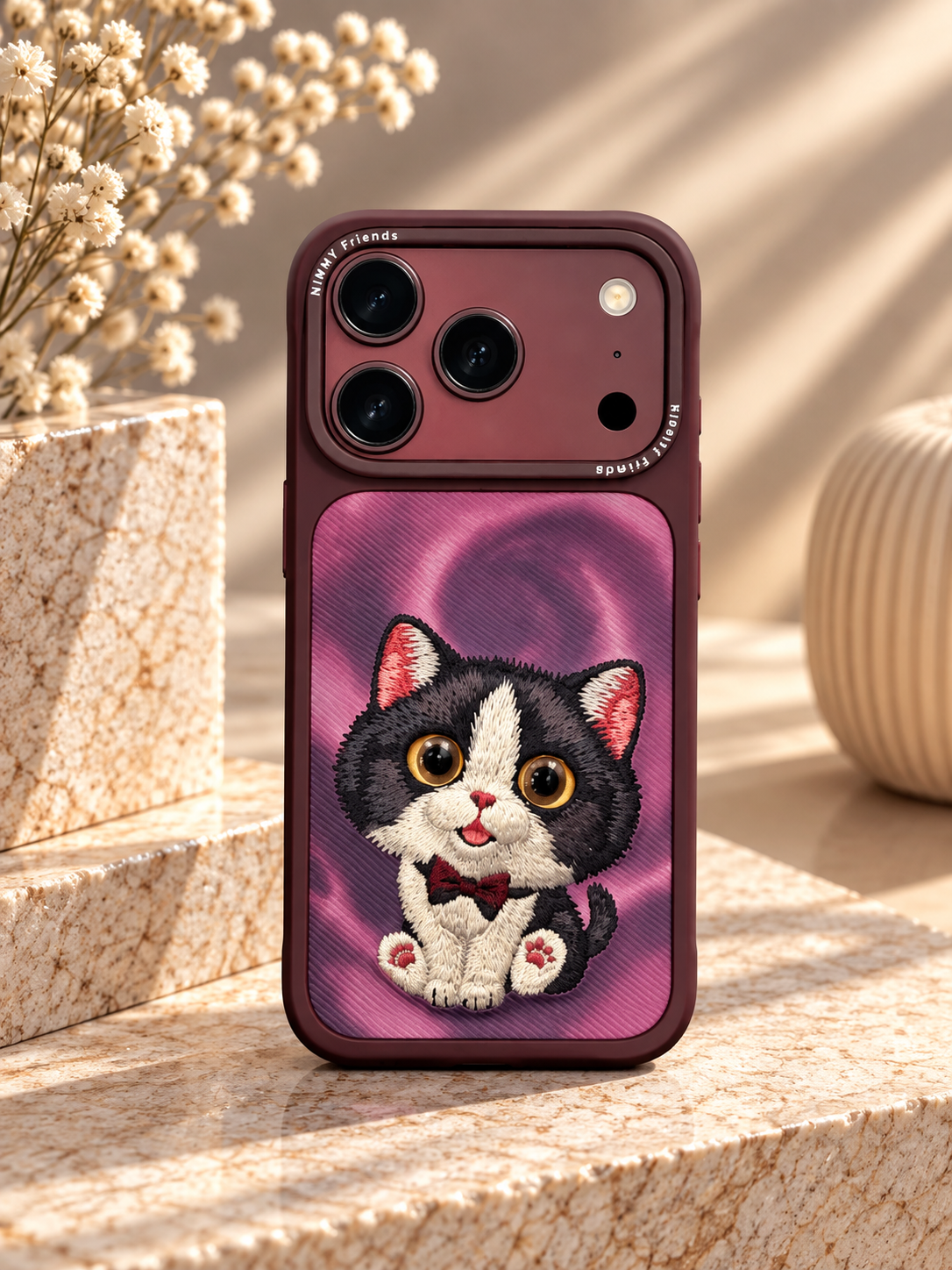 Nimmy Designer Case For iPhone 17 Pro / 18 Pro (Burgundy Cat) (Code:5097)
