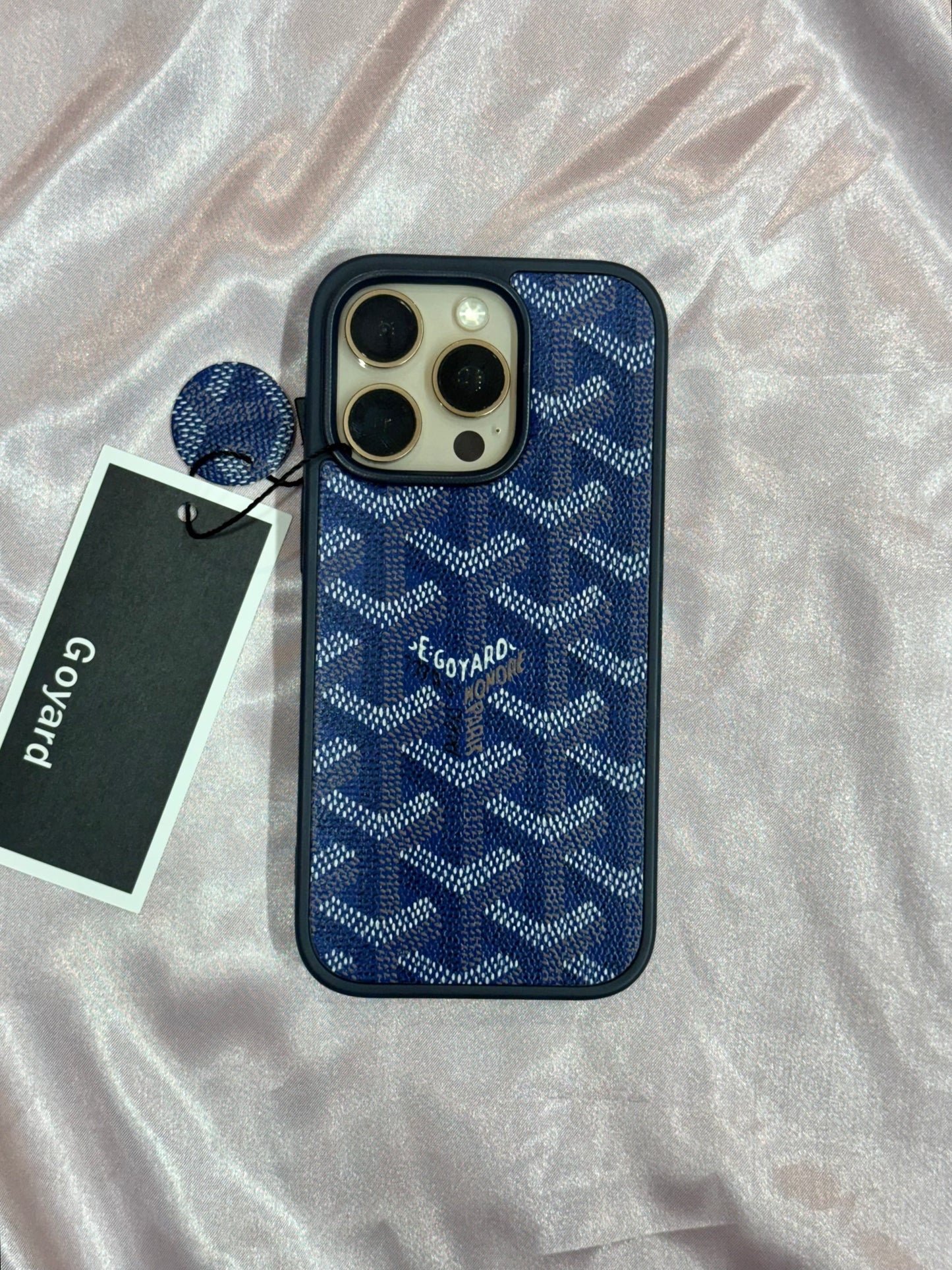 Branded PU Leather Case for iPhone 15 Pro (Blue)