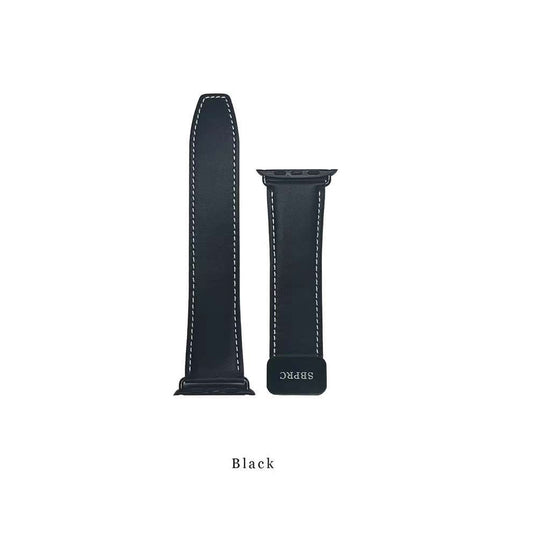 iWatch Genuine Santa Barbara Polo Leather Magnetic Buckle Strap for 42/44/45/49 mm - Black