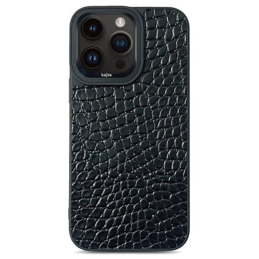 KAJSA Genuine PU Leather Rock Pattern Back Case for iPhone 15 Pro (Black)