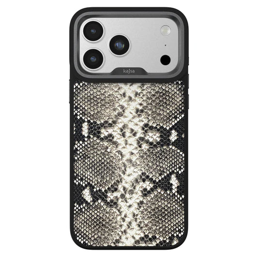 KAJSA Glamorous Collection - Genuine Leather Snake Pattern Back Case for iPhone 17 Pro Max (MagSafe Compatible)