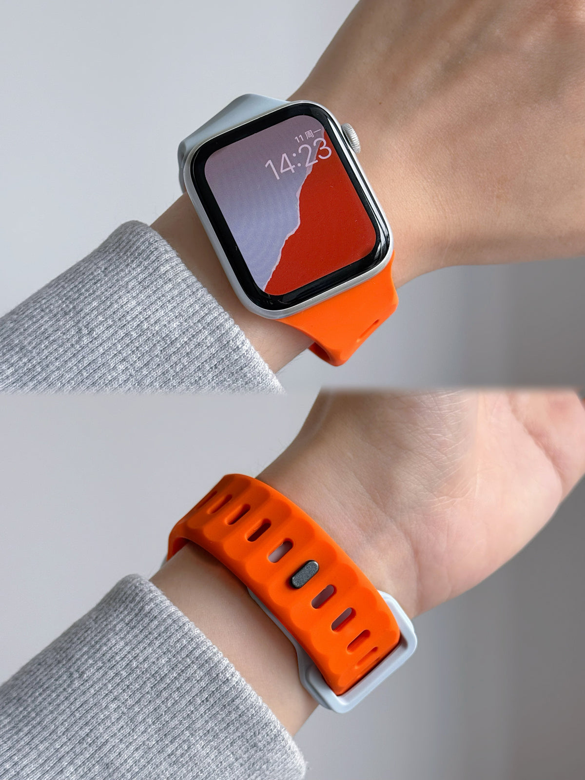 New Style Dual Colour Silicon Watch Band 44/45/46/49 mm (Orange/B.Blue)