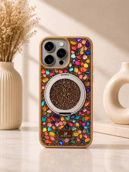 Swarovski Glitter Stone Design MagSafe Stand Case For iPhone 15 Pro (Multicolour)