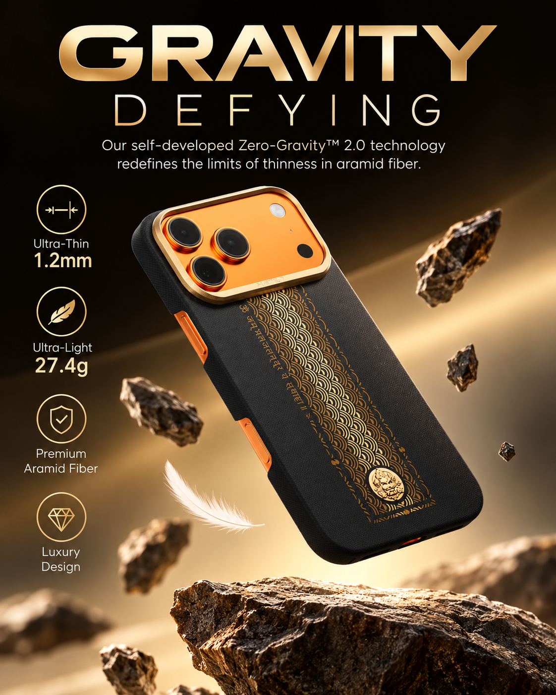 Raptic Aramid Geotik fortune Case For iPhone 17 Pro / 18 Pro (Black) (Code:5112)