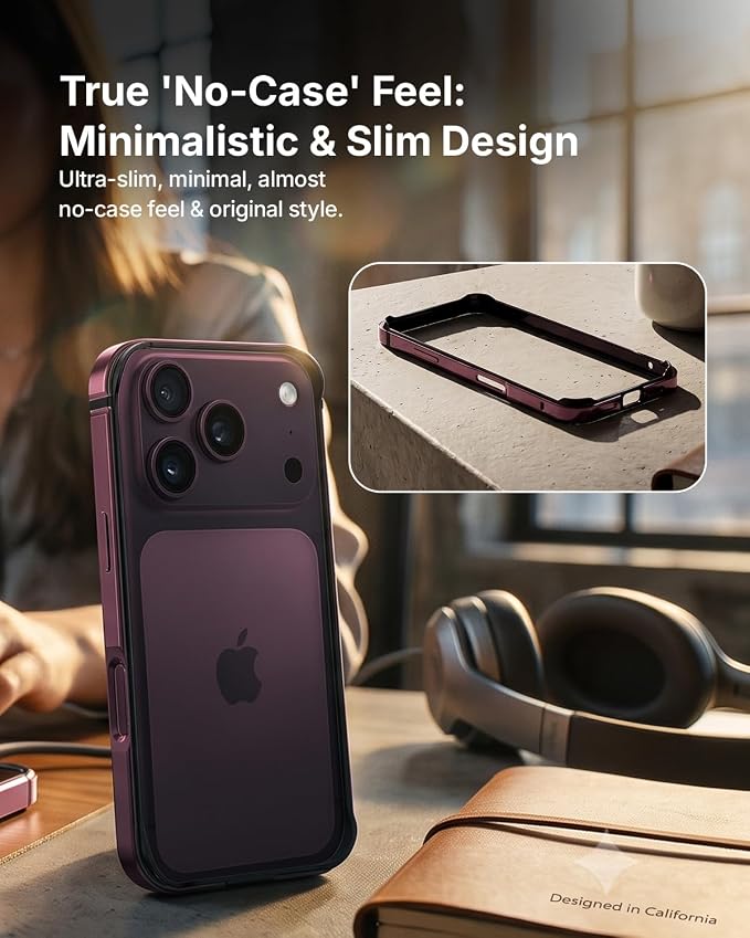 Metallic Bumper Case For iPhone 17 Pro Max / 18 Pro Max (Burgundy) (Code:5044)