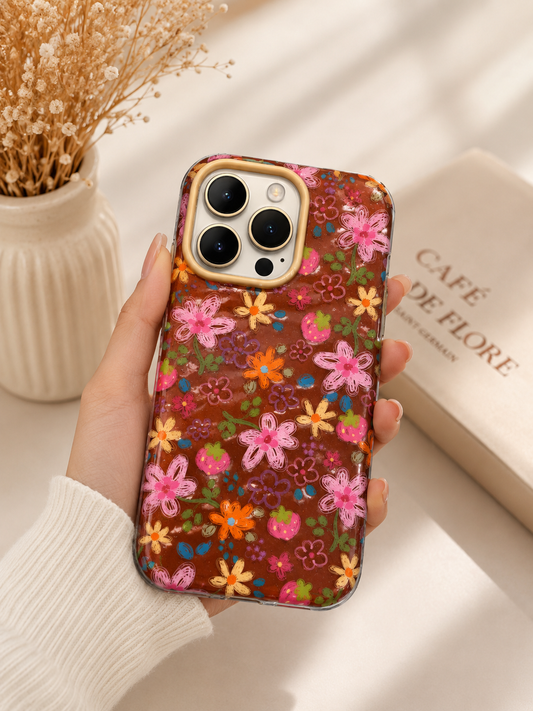 Cartoon Designer Matte Finish Case for iPhone 15 Pro Max(Floral Brown)