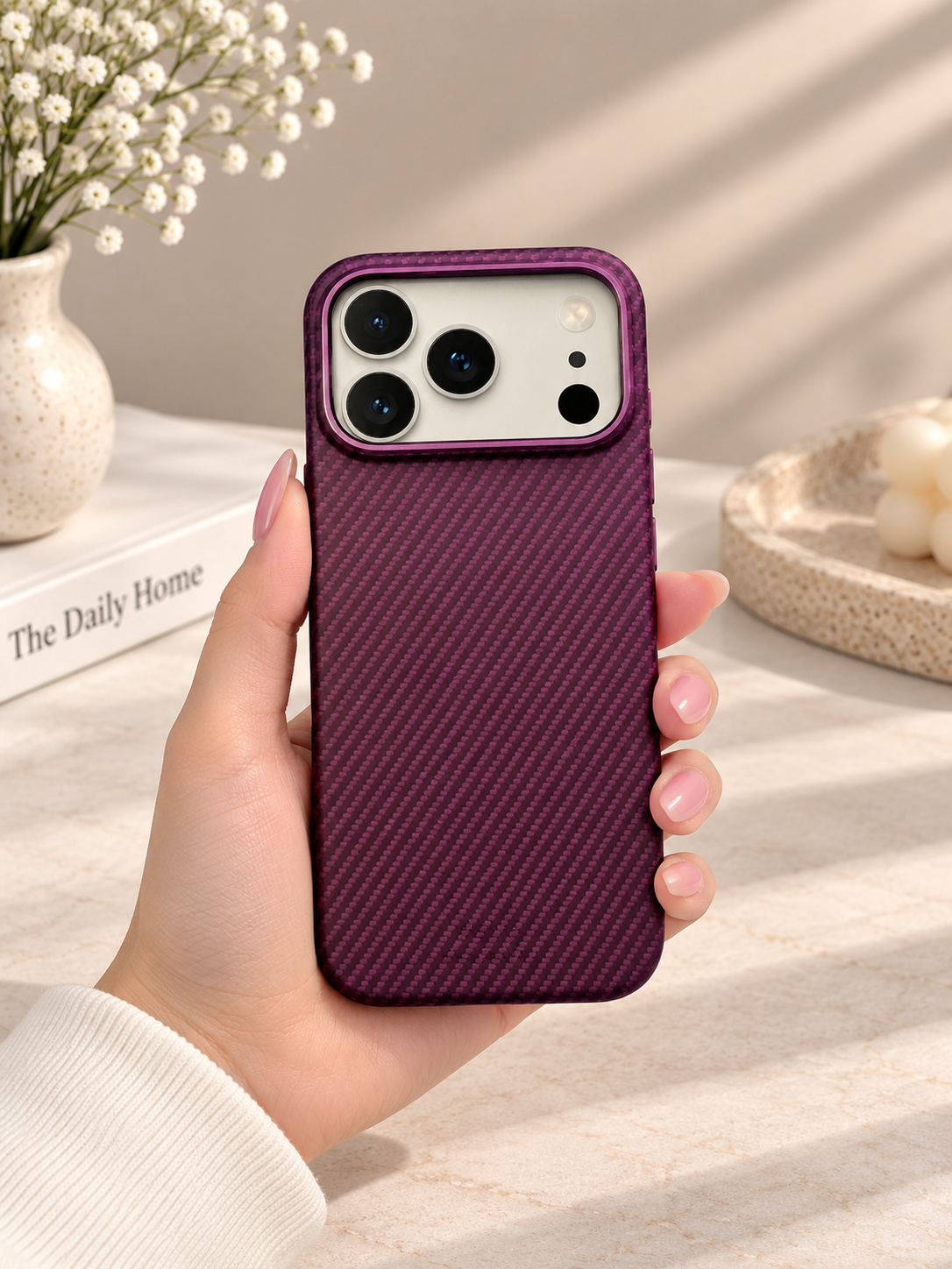 Carbon Fibre Case For iPhone 17 Pro / 18 Pro (Burgundy) (Code:5051)