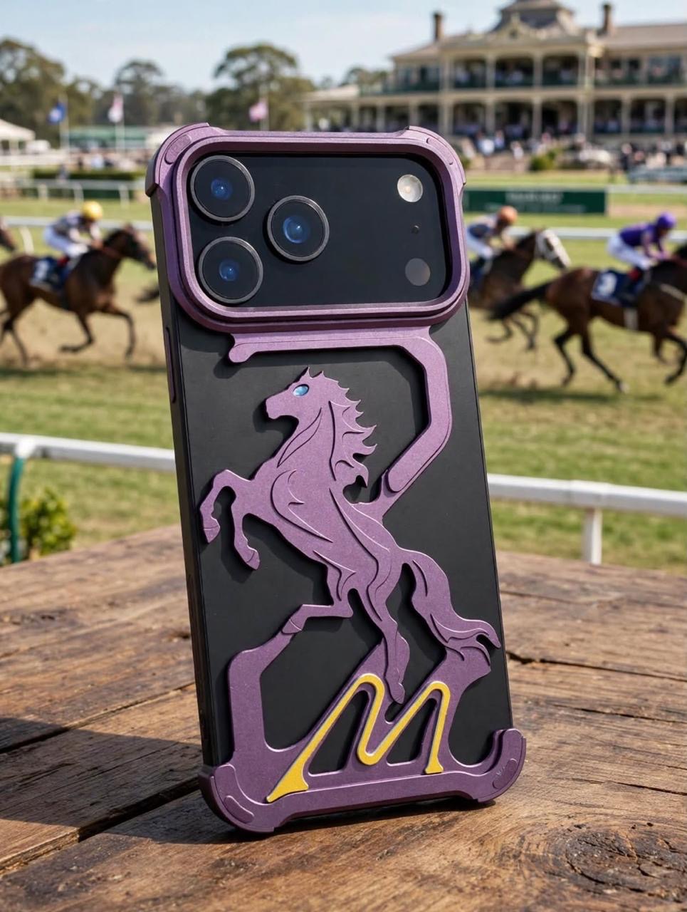 Metallic Horse Designer Case For iPhone 17 Pro / 18 Pro (Burgundy) (Code:5054)