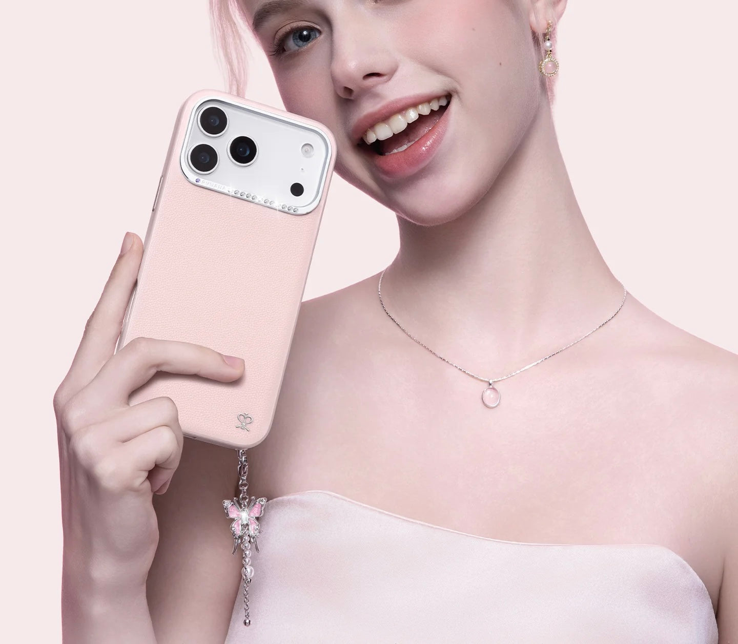 Pynana Plain PU Leather Case For iPhone 17 pro(L.Pink)