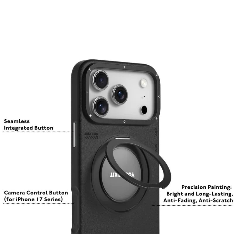 YOUNGKIT  Rotating Magsafe Stand  Shockproof TPU + PU Leather Phone Back Cover for iPhone 17 Pro - BLACK
