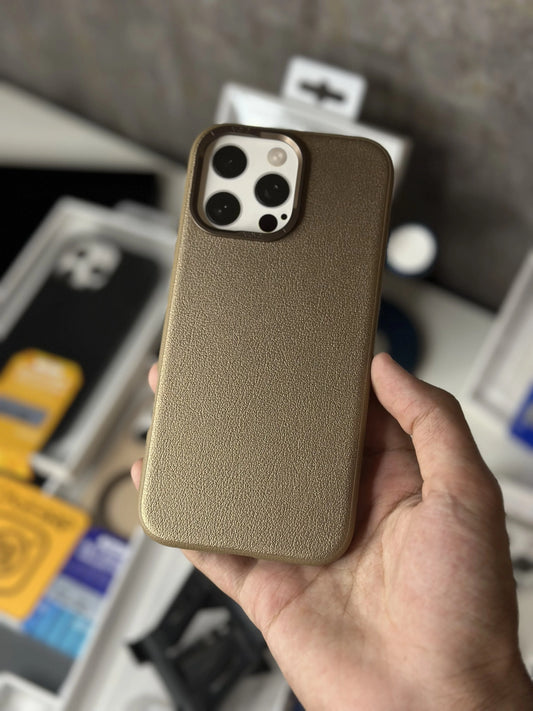 X Level Slim Leather Case with Metal Camera Ring for 16 Pro Max (Desert Titanium)