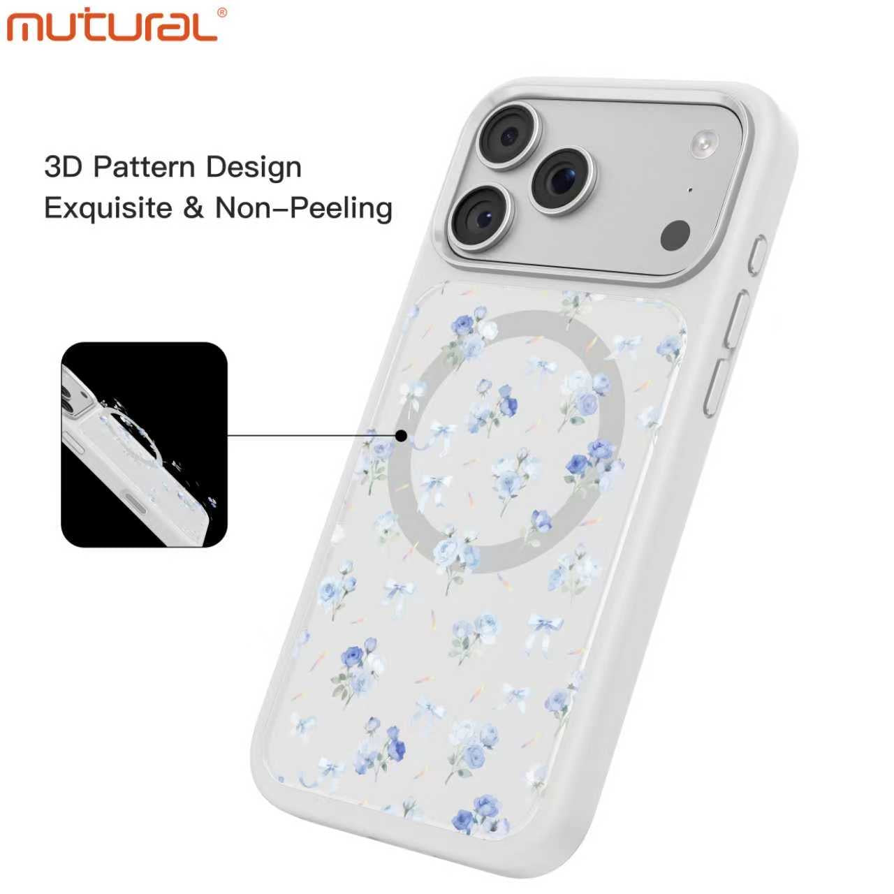 Silicon Protective Magsafe Floral Design Case for iPhone 17 Pro Max (White)