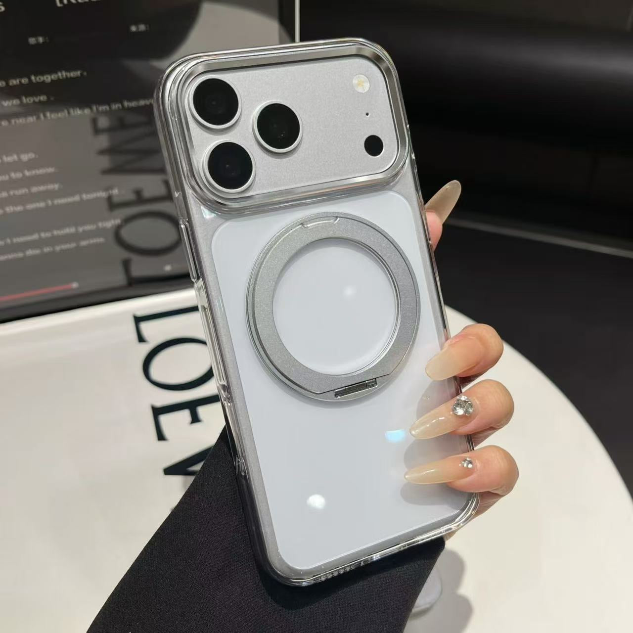 Transparent MagSafe Stand Double Colour Case For iPhone17 Pro(Clear)