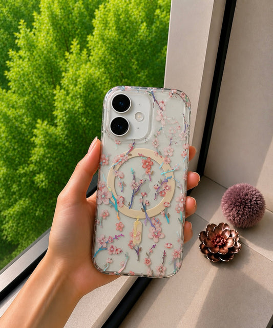 Floral Transparent Designer MagSafe Case For iPhone16(Floral3)