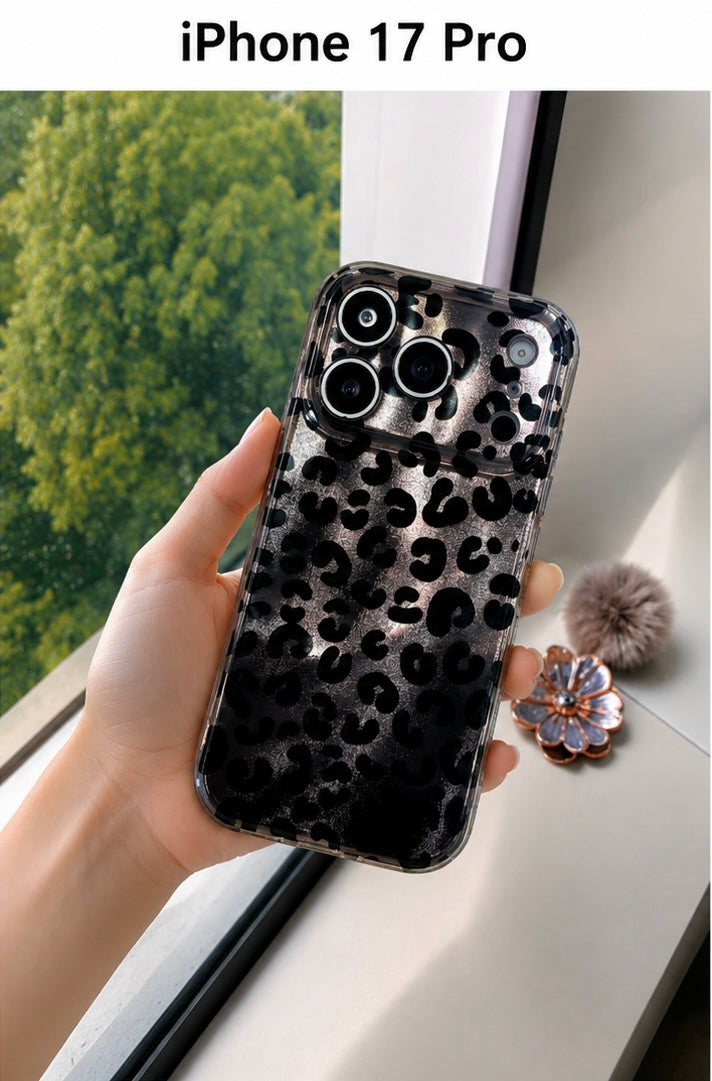 Leopard Pattern Case for  iPhone17 Pro (Black/Silver)