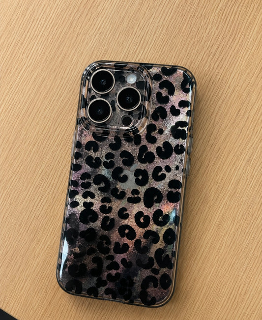 Leopard Pattern Case for  iPhone16 Pro (Black/Silver)