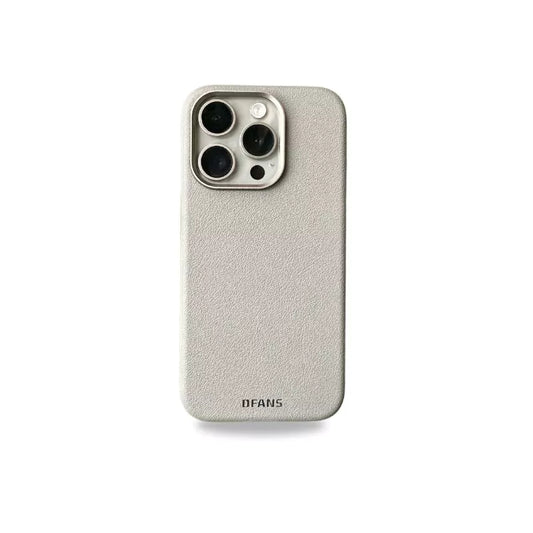 Genuine PU Leather Case with Metal camera Ring for iPhone 15 Pro Max (Natural Titanium)