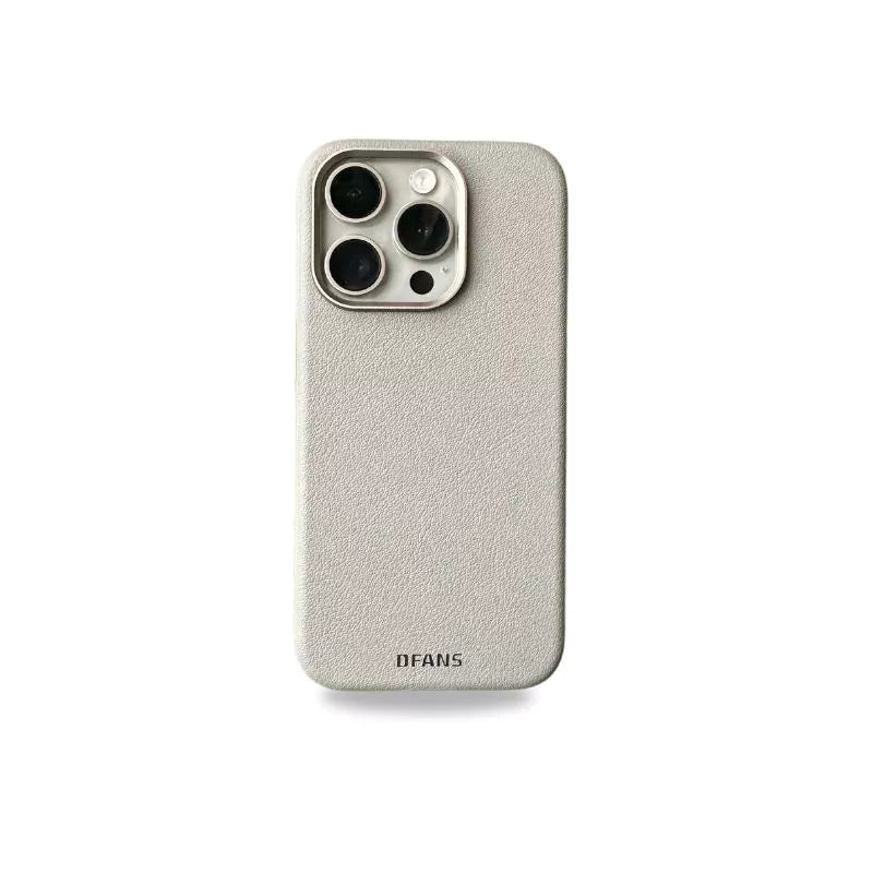 Genuine PU Leather Case with Metal camera Ring for iPhone 15 Pro (Natural Titanium)