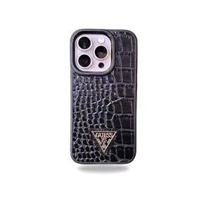 Guess Logo Croco Style PU Leather Case for iPhone 15 Pro (Black)