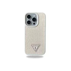 Guess Logo Croco Style PU Leather Case for iPhone 15 Pro (Creme)