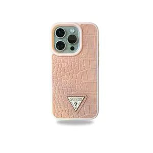 Guess Logo Croco Style PU Leather Case for iPhone 15 (Light Pink)
