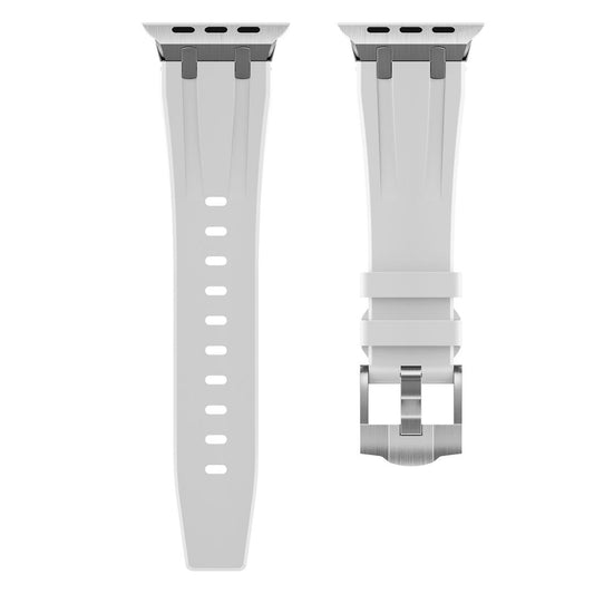 New Style Silicon Watch Band With Metal Connectors 42/44/45 & 49mm (Silver & White)
