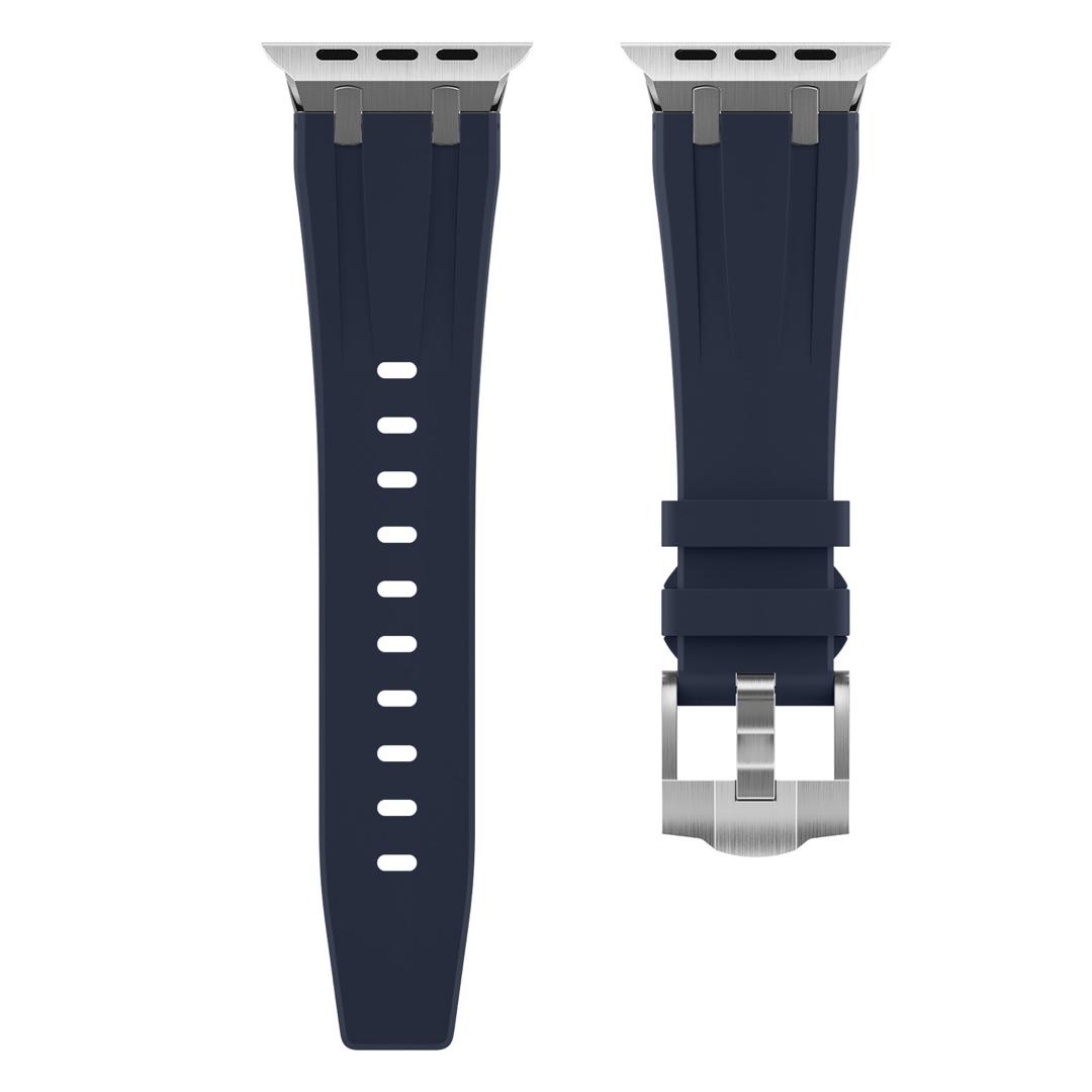 New Style Silicon Watch Band With Metal Connectors 42/44/45 & 49mm (Silver & Blue)