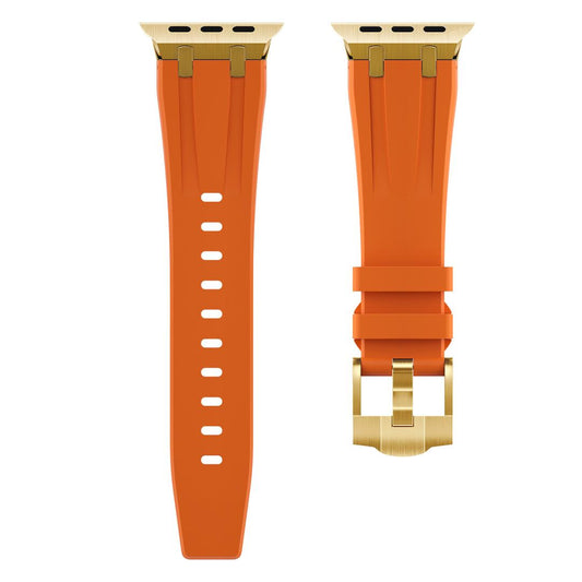 New Style Silicon Watch Band With Metal Connectors 42/44/45 & 49mm (Gold & Orange)