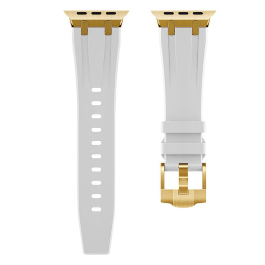 New Style Silicon Watch Band With Metal Connectors 42/44/45 & 49mm (Gold & White)