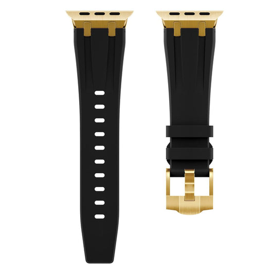 New Style Silicon Watch Band With Metal Connectors 42/44/45 & 49mm (Gold & Black)