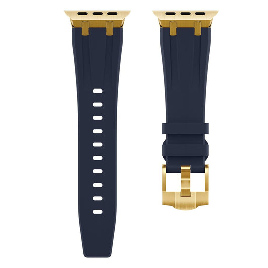 New Style Silicon Watch Band With Metal Connectors 42/44/45 & 49mm (Gold & Blue)