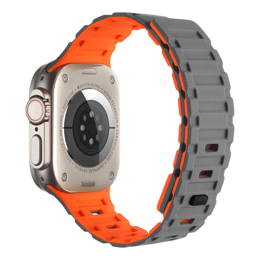 Magnetic Silicon Watch Band for iWatch 42/44/45 & 49 mm  (Grey & Orange)