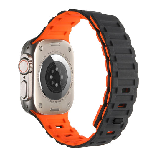 Magnetic Silicon Watch Band for iWatch 42/44/45 & 49 mm  (Black & Orange)