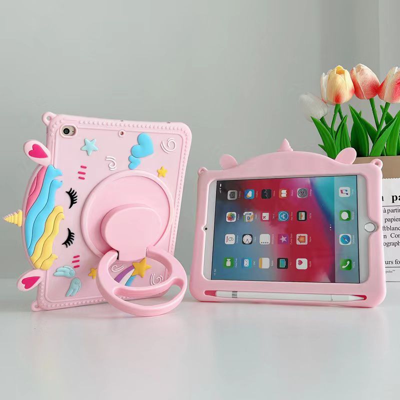 Cartoon Silicone Child Protective Cover for iPad 9.7 with Adjustable Stand Cover, Cute Cartoon Design Shockproof Silicone Case