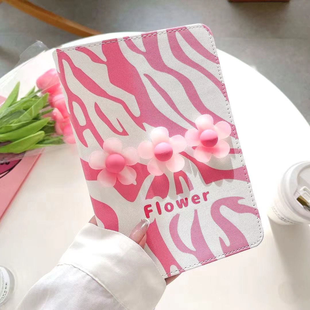 3D Flower Designer  PU Leather Finish Black Foldable Flip Case for iPad 10.2