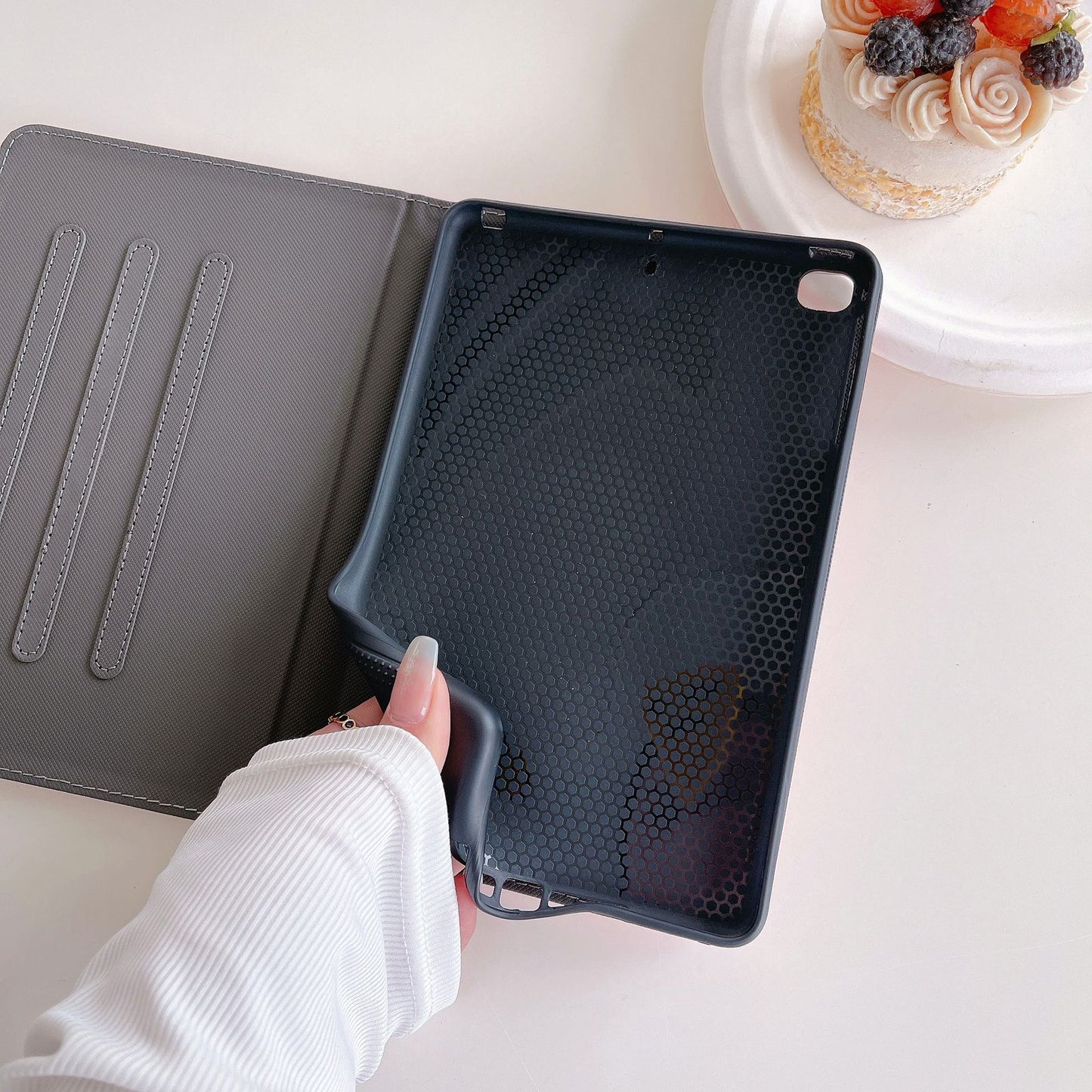 3D Donut Designer  PU Leather Finish Black Foldable Flip Case for iPad 10.2