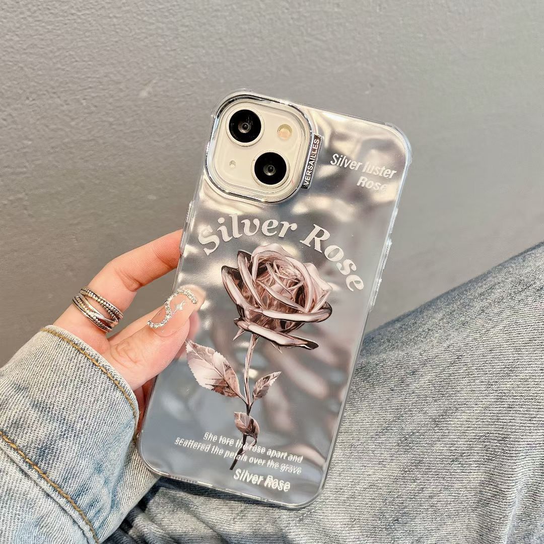 Rose Silver Chrome Designer Silicon Case for iPhone 15 Pro