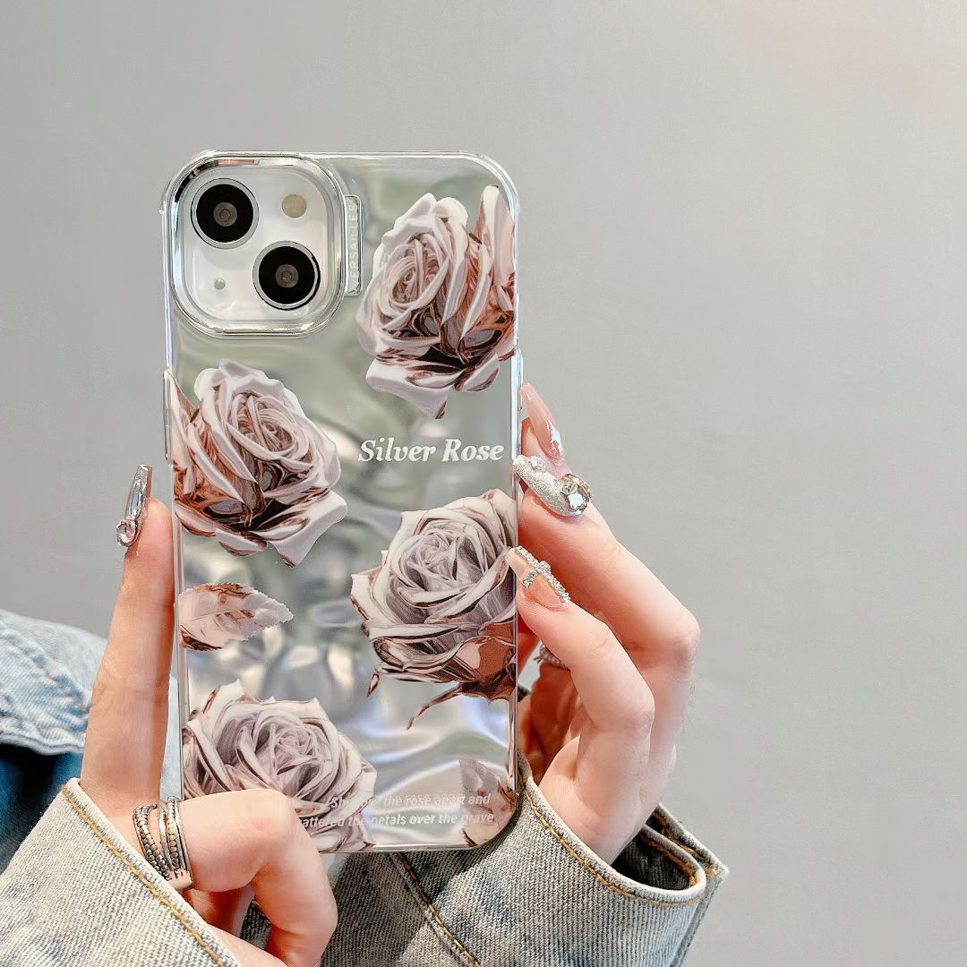 Rose Silver Chrome Designer Silicon Case for iPhone 14 Pro