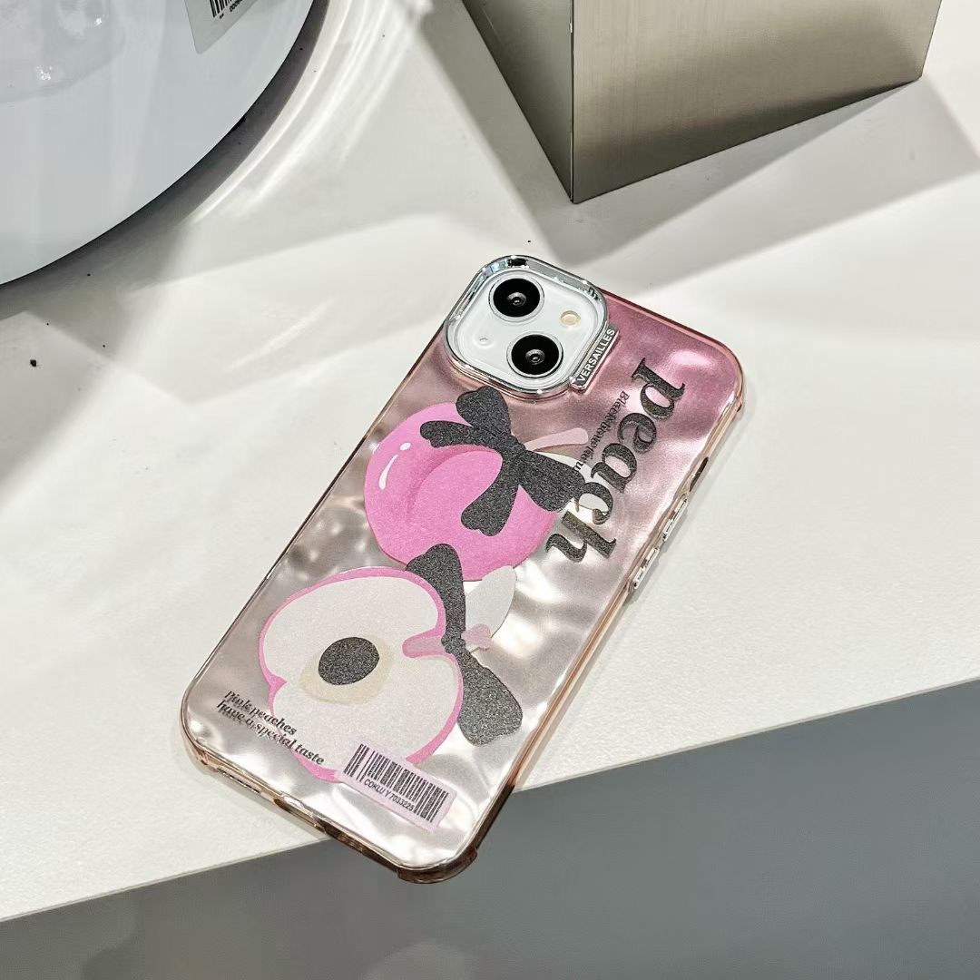 Peach Silver Chrome Designer Silicon Case for iPhone 14