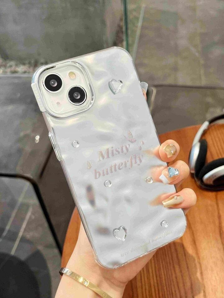 Misty Butterfly Silver Chrome Designer Silicon Case for iPhone 15 Pro Max