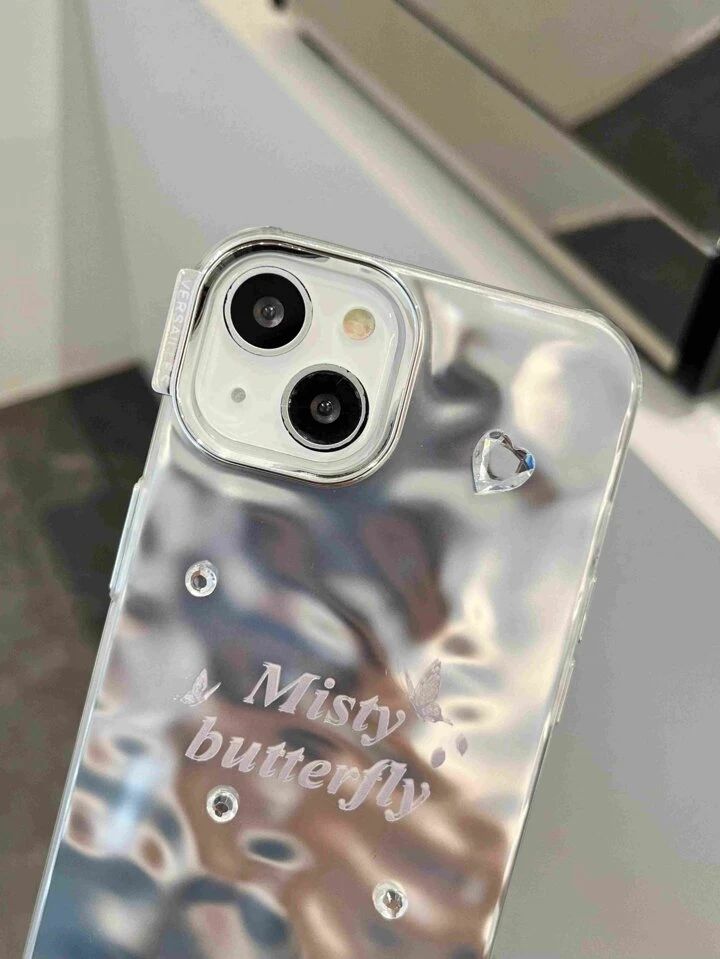 Misty Butterfly Silver Chrome Designer Silicon Case for iPhone 15 Pro Max