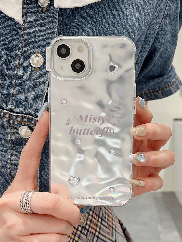 Misty Butterfly Silver Chrome Designer Silicon Case for iPhone 15 Pro Max