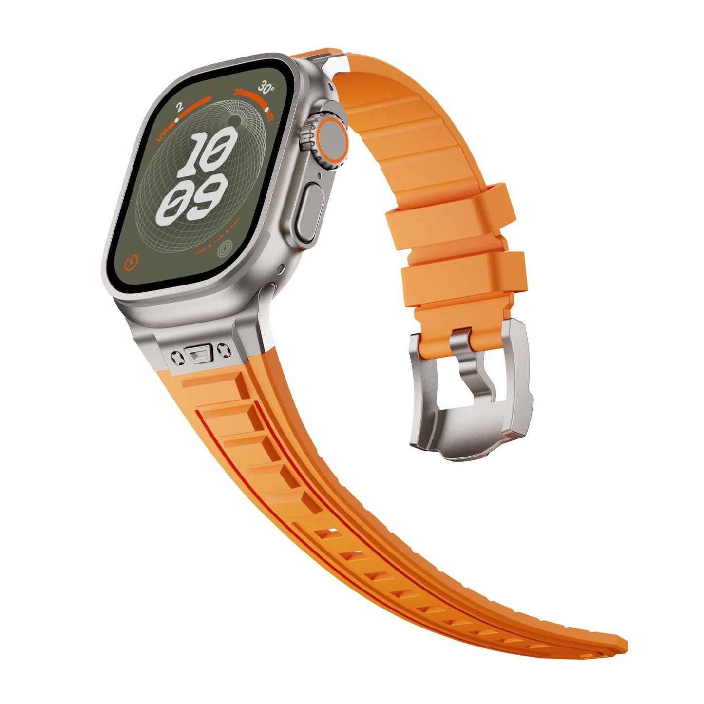 Metal Connector Silicon Watch Band for 42/44/45 & 49 mm (Titanium + Orange)