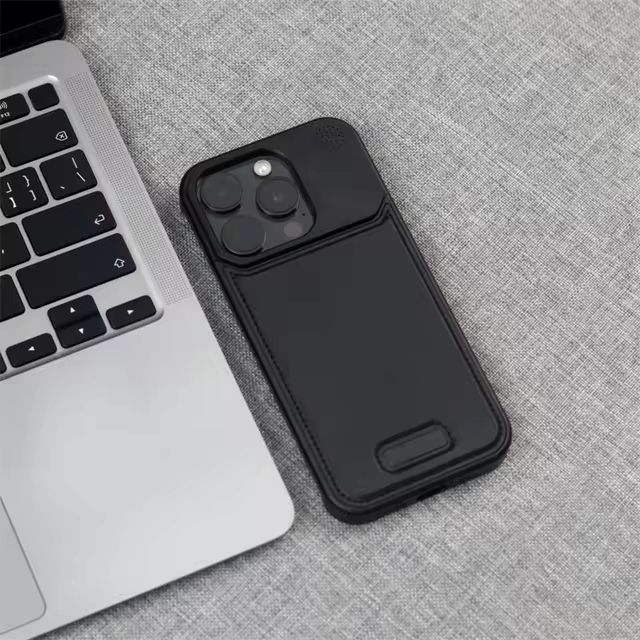 Luxury Leather Metal Magnetic Aluminum Fragrance Phone Case For iPhone 16 Pro Max (Black)