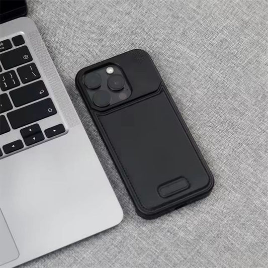 Luxury Leather Metal Magnetic Aluminum Fragrance Phone Case For iPhone 16 Pro (Black)