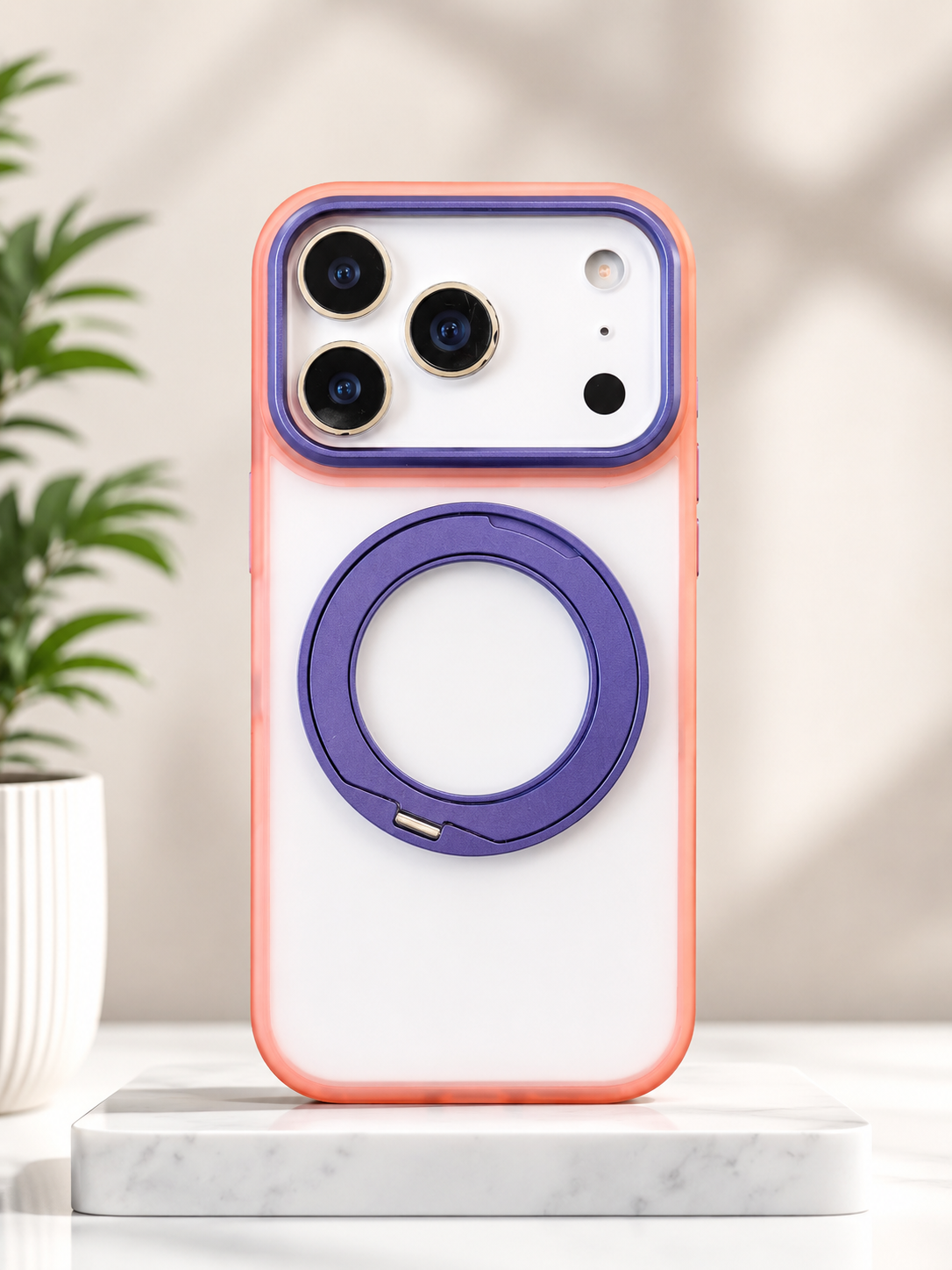 Double Colour Matte Finish Magsafe Stand Case for iPhone 17 Pro Max (Pink/Purple)